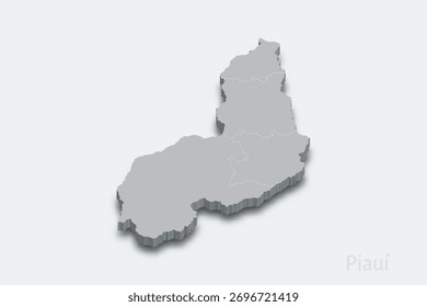 Piaui 3d isometric map with borders regions. State of Brazil
