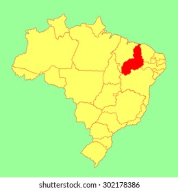 Piaui, Brazil, vector map isolated on Brazil map. Editable vector map of Brazil. 