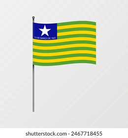 Bandera de Piaui en asta de bandera. Ilustración vectorial.