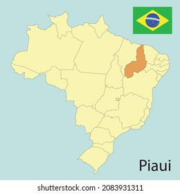 piaui, map of brazil with states, vector illustration