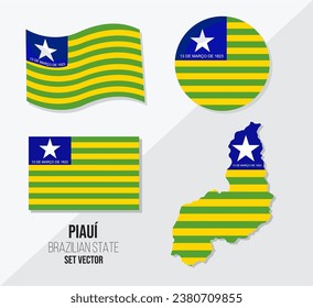 Piaui - Piauí - PI - Bandeira - Brazil state vector set flag symbol map and circle flag