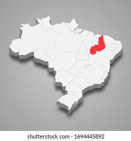 Ubicación del estado Piaui en el mapa 3d de Brasil