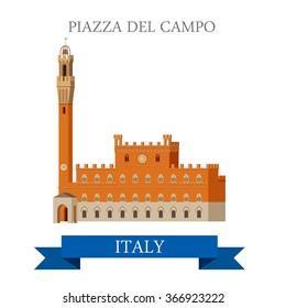 Piazza del Campo in Venice Venezia Italy. Flat cartoon style historic sight showplace attraction web site vector illustration. World countries cities vacation travel sightseeing collection.