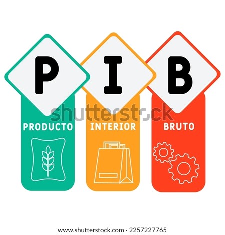 PIB - Producto Interior Bruto acronym. business concept background.  vector illustration concept with keywords and icons. lettering illustration with icons for web banner, flyer, landing