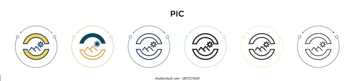 Icono de imagen en el estilo relleno, delgado, contorno y trazo. Ilustración vectorial de dos diseños de iconos vectoriales coloreados y negros se pueden utilizar para móviles, ui, web