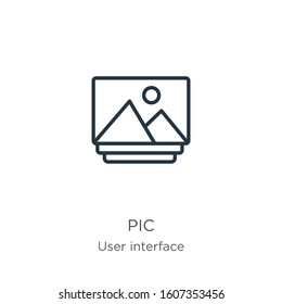 Pic icon. Thin linear pic outline icon isolated on white background from web navigation collection. Line vector sign, symbol for web and mobile