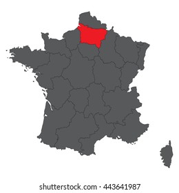 Picardy red map on gray France map vector