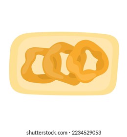 Picarones pumpkin donuts, dessert, latin american cuisine. Three donuts on a plate. National cuisine of Peru. Food illustration, vector