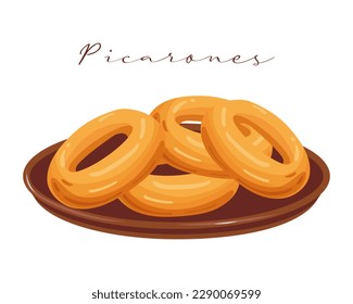 Picarones pumpkin donuts, dessert, latin american cuisine. National cuisine of Peru. Food illustration, vector