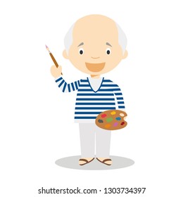 Picasso cartoon character. Vector Illustration. Kids History Collection.