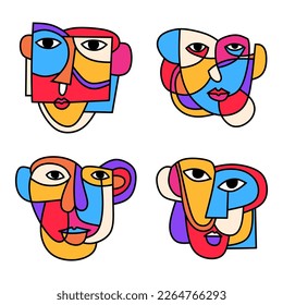 Picasso face art element isolated on white background.