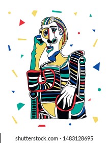 Picasso portrait. Vector illustration. Mosaic RGB style