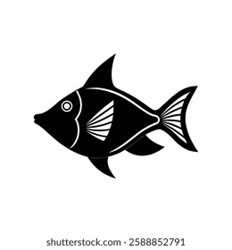 Picasso Triggerfish Silhouette Vector Art and Black Color Fish Design Illustration