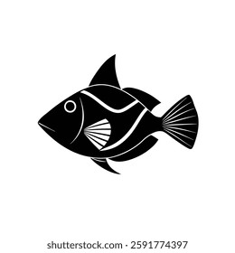 Picasso Triggerfish Silhouette Vector Art and Black Color Fish Design Illustration