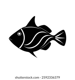 Picasso Triggerfish Silhouette Vector Art and Black Color Fish Design Illustration