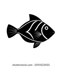 Picasso Triggerfish Silhouette Vector Art and Black Color Fish Design Illustration