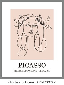 A gravura feminina de Picasso, Guerra e Paz.
A arte de imitar as linhas de Picasso. Picasso minimalista linha de arte poster, decoração de arte de parede.