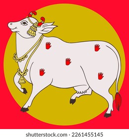 Pichwai cow , indian traditional painting , hindu holy cow