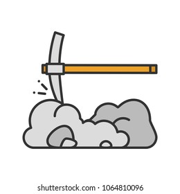 Pick axe breaking rocks color icon. Mining. Navvy pick. Isolated vector illustration