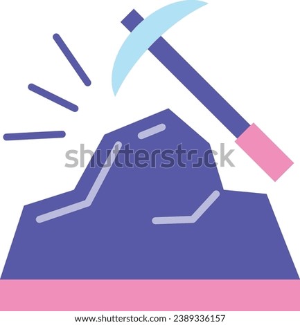 Pick axe breaking rocks icon. Mining concept
