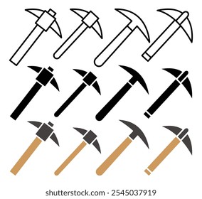 Pick axe icon in black and colored versions.