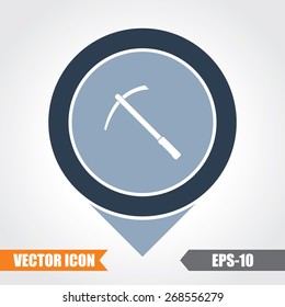 Pick Axe Icon On Map Pointer. Eps.-10.
