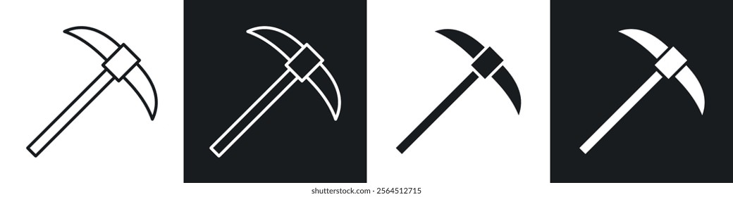 Pick axe icons collection in black filled and line style.