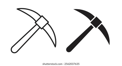 Pick axe icons in flat and line style set.