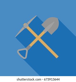 pick axe and shovel, mining icon concept, flat design vector with long shadow