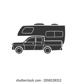 Pick Up Camper Icon Silhouette Illustration. Transport Vector Graphic Pictogram Symbol Clip Art. Doodle Sketch Black Sign.