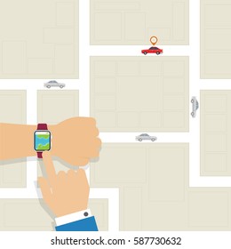 Pick a car via online service with location of the car using smartwatch application