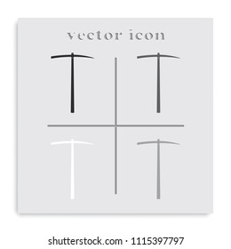 The pick flat black and white vector icon. Pickaxe symbol.