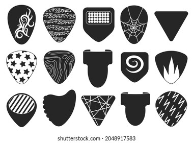 Pick of guitar isolated black set icon. Vector black set icon plectrum. Vector illustration electric pick of guitar on white background.