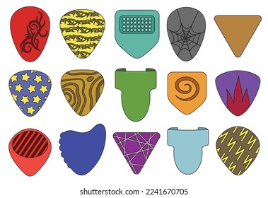 Pick of guitar isolated color set icon. Vector color set icon plectrum. Vector illustration electric pick of guitar on white background.