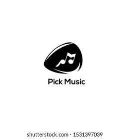 pick guitar logo with note music design