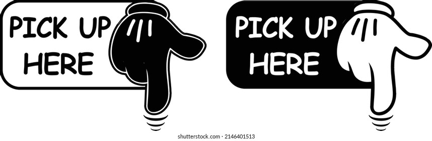 Pick Up Here Finger Pointing Down Label Icon Vector