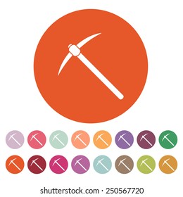 The pick icon. Pickax symbol. Flat Vector illustration. Button Set