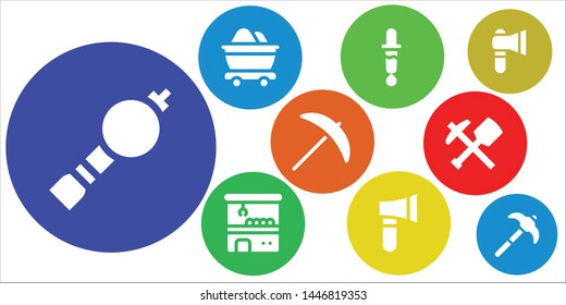 pick icon set. 9 filled pick icons.  Collection Of - Bladder pipe, Mine, Color picker, Claw machine, Axe, Pick