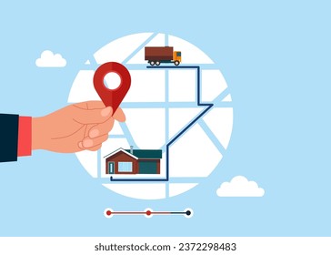 Pick up location in Mobile delivery app, online order and delivery process.  Flat vector illustration