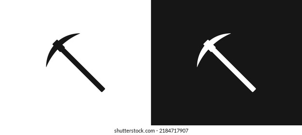 Pick mattock flat icon for web. Simple garden mattock sign web icon silhouette with invert color. Pick instrument or pickaxe solid black icon vector design. Pickaxe mattock logo. Garden tools concept