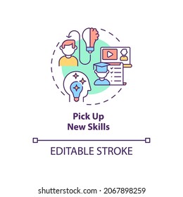 Pick up new skills concept icon. Upskill corporate employee. Professional development. Career advancement abstract idea thin line illustration. Vector isolated outline color drawing. Editable stroke