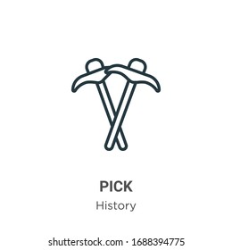 Pick outline vector icon. Thin line black pick icon, flat vector simple element illustration from editable history concept isolated stroke on white background