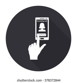 pick up the phone icon with long shadow - vector round button