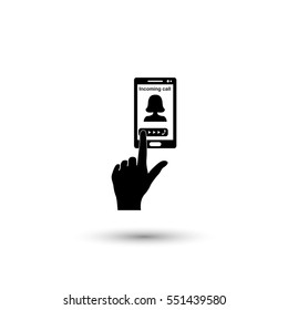 Pick up the phone vector icon with round  shadow