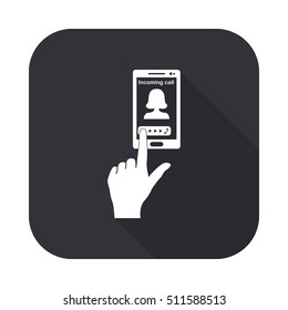 Pick up the phone vector icon - squared button  with long shadow