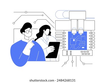 Pick and place machine abstract concept vector illustration. Robotic machine, surface mount technology, electronics manufacturing, circuit boards, small electronic components abstract metaphor.