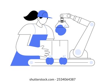 Pick and place robots isolated cartoon vector illustrations. Autonomous pick and place machine, robotic hand working, industrial robot, modern technology, high tech industry vector cartoon.