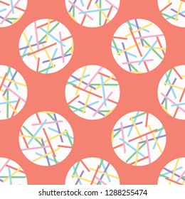 Pick up Stick Polka Dots Vector Pattern. Hand Drawn Background. Geometric Abstract Rainbow Circles Lines Illustration for Trendy Kids Fashion Prints, Modern Stationery, Wallpaper and Home Decor.