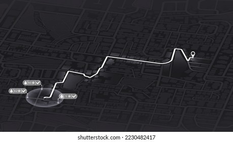 Pick up taxi. Gps map navigation to own house. Detailed view of city. Passenger location sharing for driver. City top view. Online navigation. Flat style, Vector, illustration isolated.