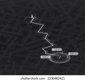 Pick up taxi. Gps map navigation to own house. Detailed view of city. Passenger location sharing for driver. City top view. Online navigation. Flat style, Vector, illustration isolated.